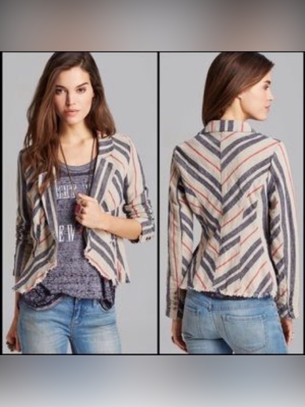 Free People Rumble Stripe linen blazer Size 0 GUC